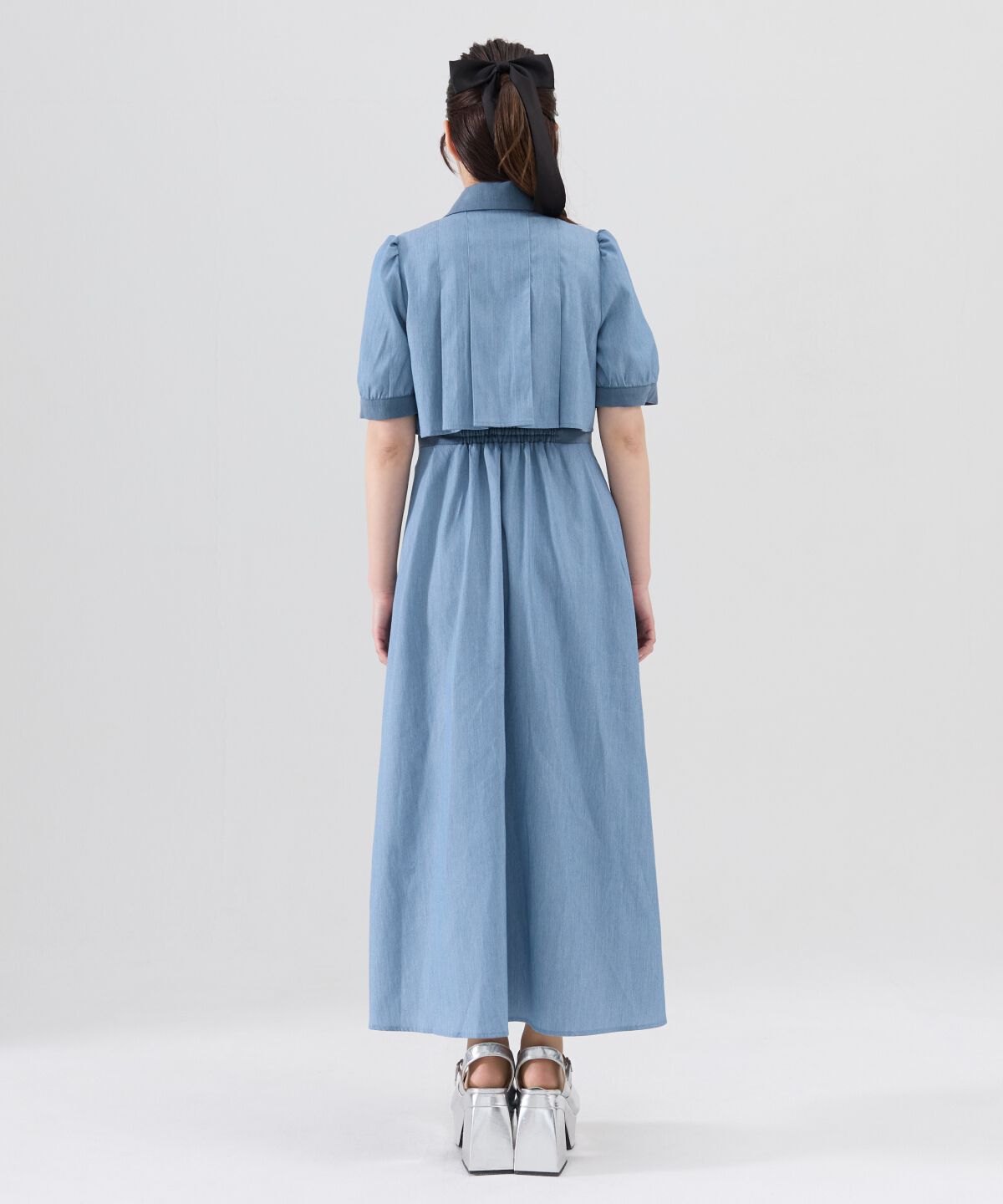 REDYAZEL「バイカラータックプリーツ半袖シャツワンピース」|ワンピース|