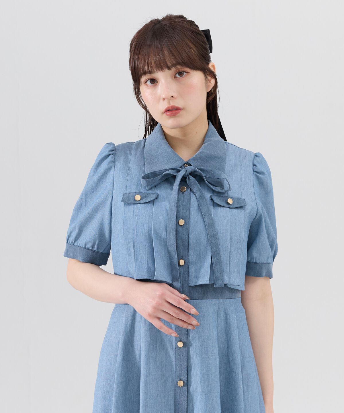 REDYAZEL「バイカラータックプリーツ半袖シャツワンピース」|ワンピース|