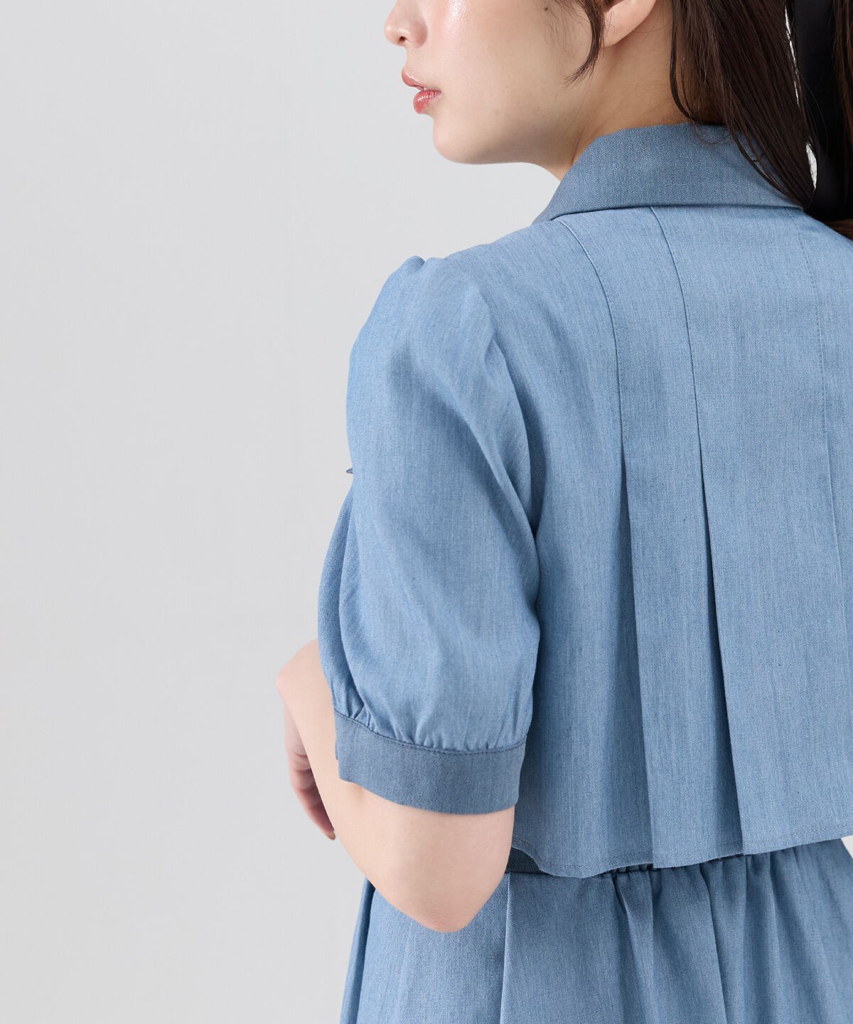 REDYAZEL「バイカラータックプリーツ半袖シャツワンピース」|ワンピース|