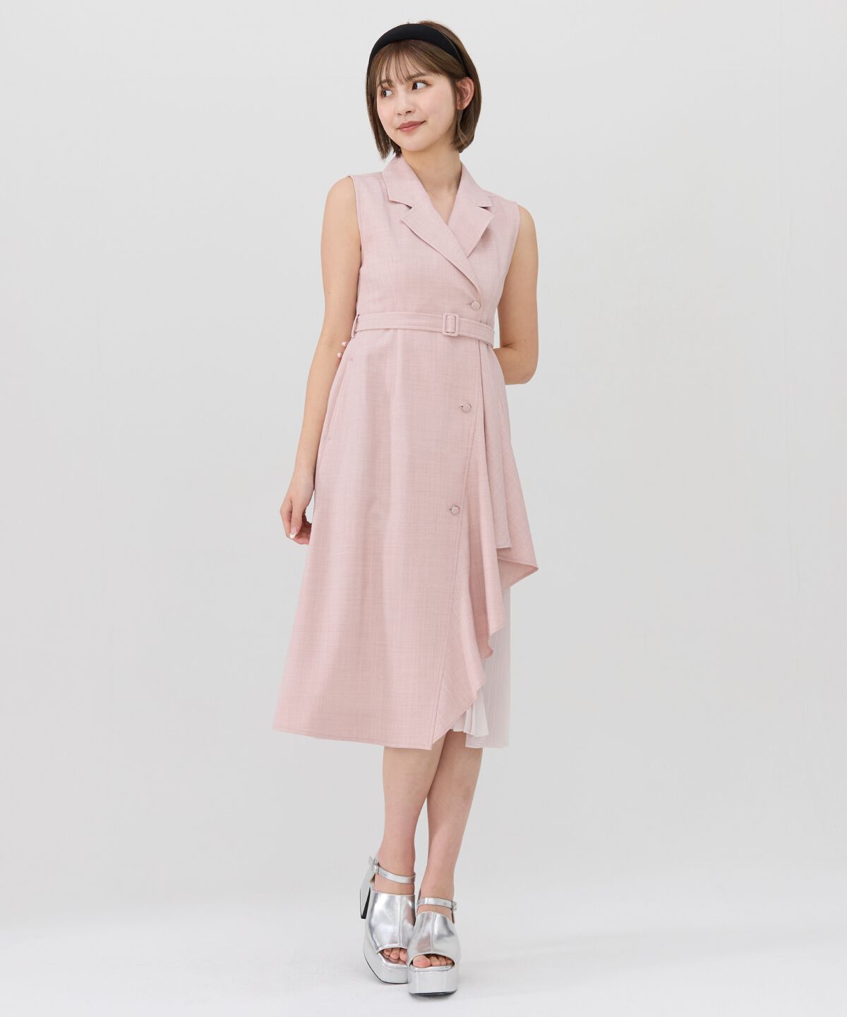 REDYAZEL「ノースリーブサイドプリーツワンピース」|ワンピース|