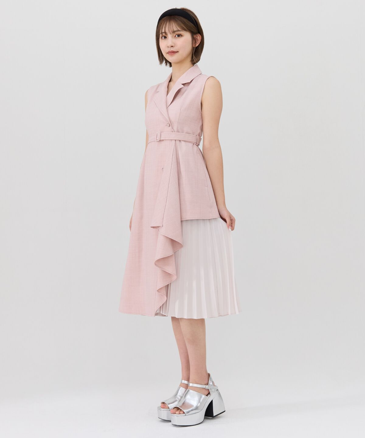 REDYAZEL「ノースリーブサイドプリーツワンピース」|ワンピース|