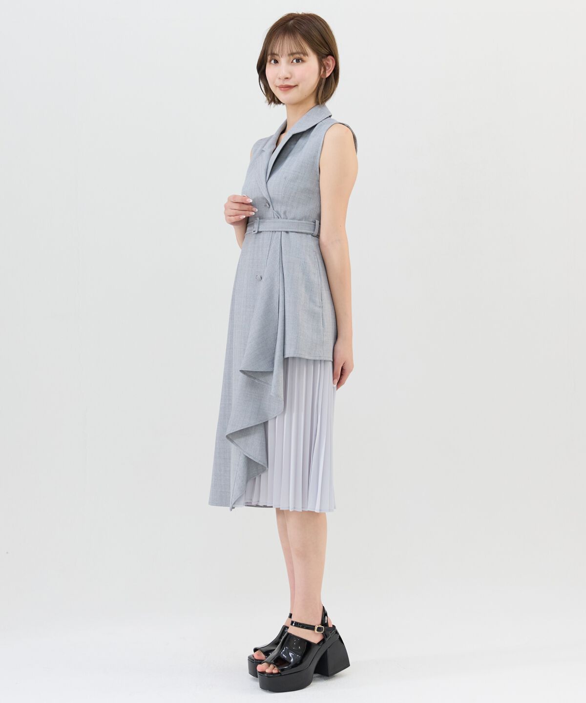 REDYAZEL「ノースリーブサイドプリーツワンピース」|ワンピース|