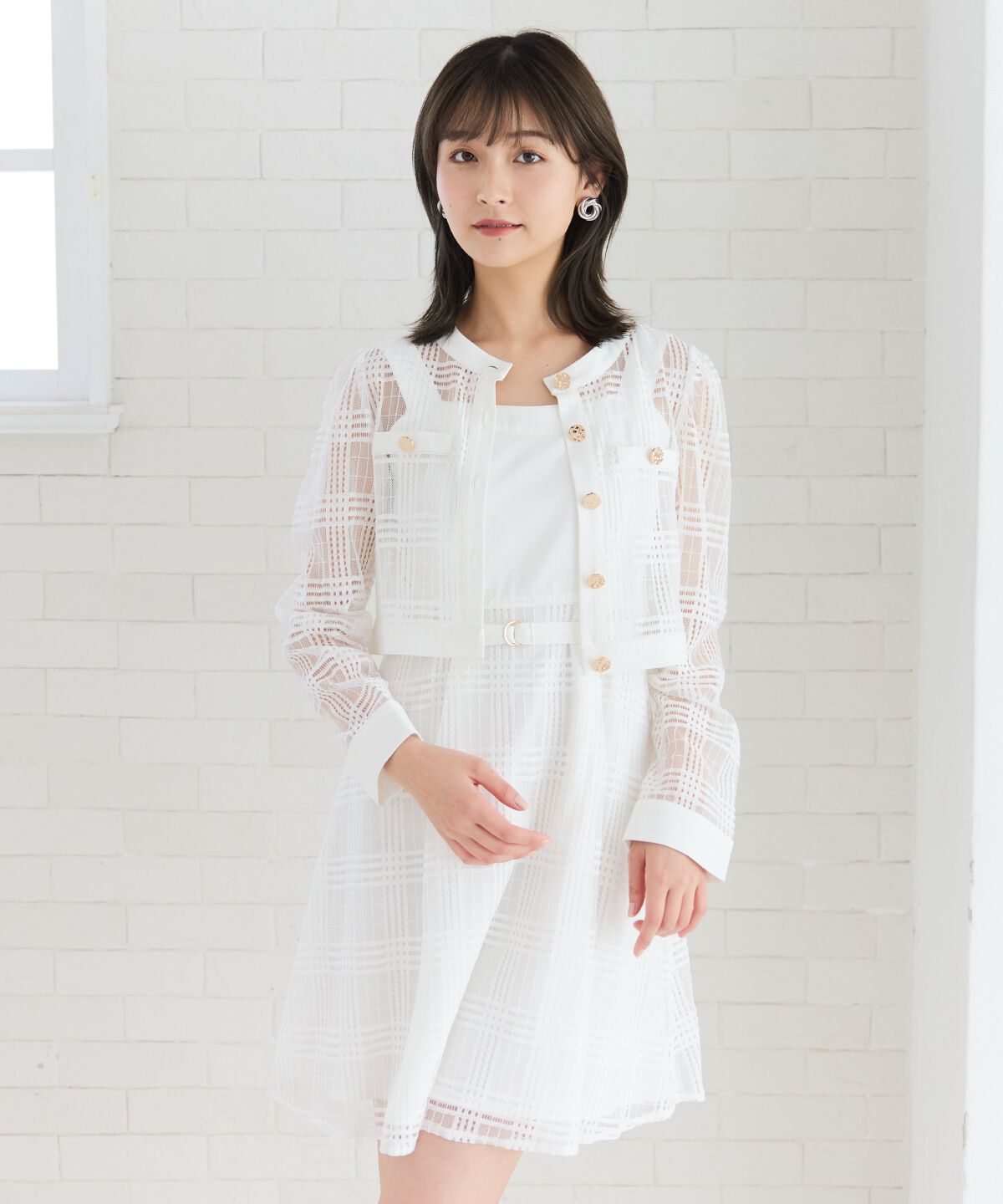 REDYAZEL「シアーチェックカーディガン＆ビスチェワンピースセット」|ワンピース|