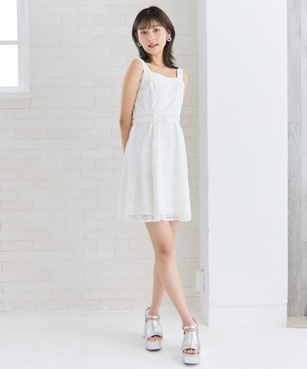 REDYAZEL「シアーチェックカーディガン＆ビスチェワンピースセット」|ワンピース|