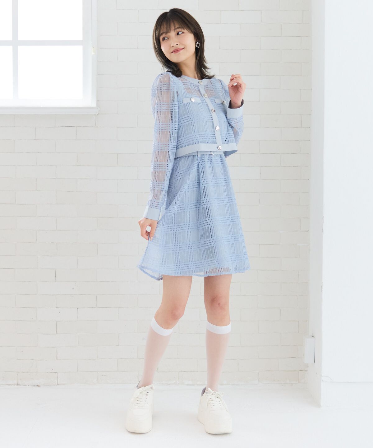 REDYAZEL「シアーチェックカーディガン＆ビスチェワンピースセット」|ワンピース|