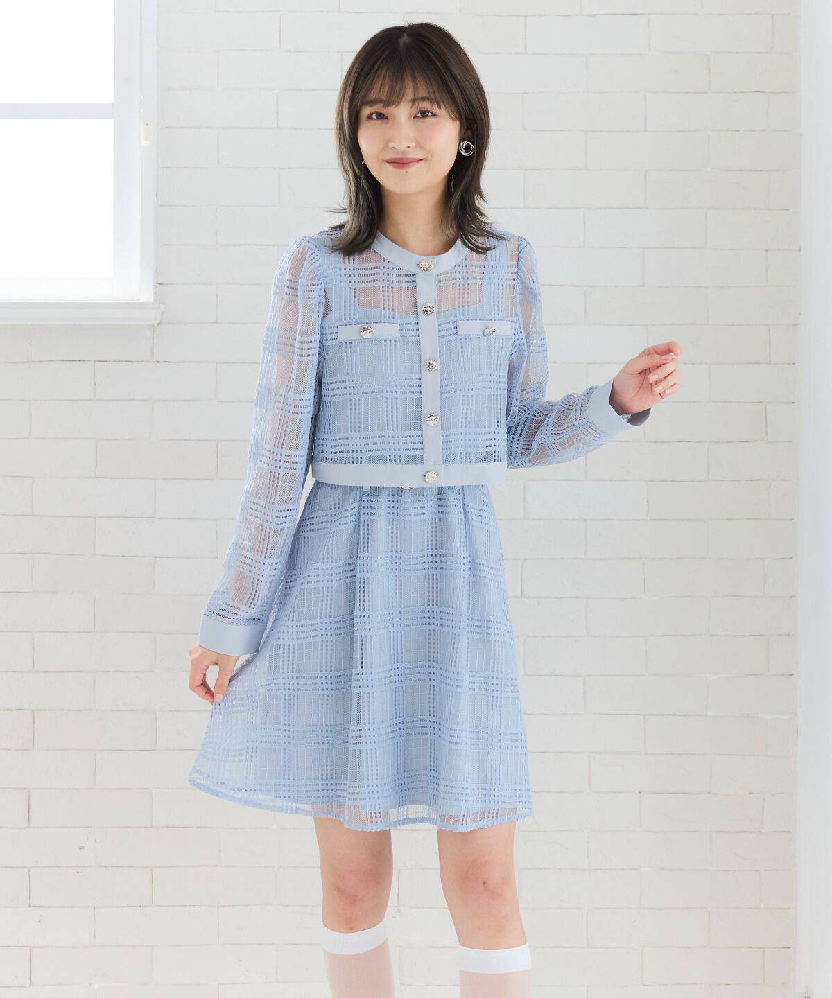 REDYAZEL「シアーチェックカーディガン＆ビスチェワンピースセット」|ワンピース|