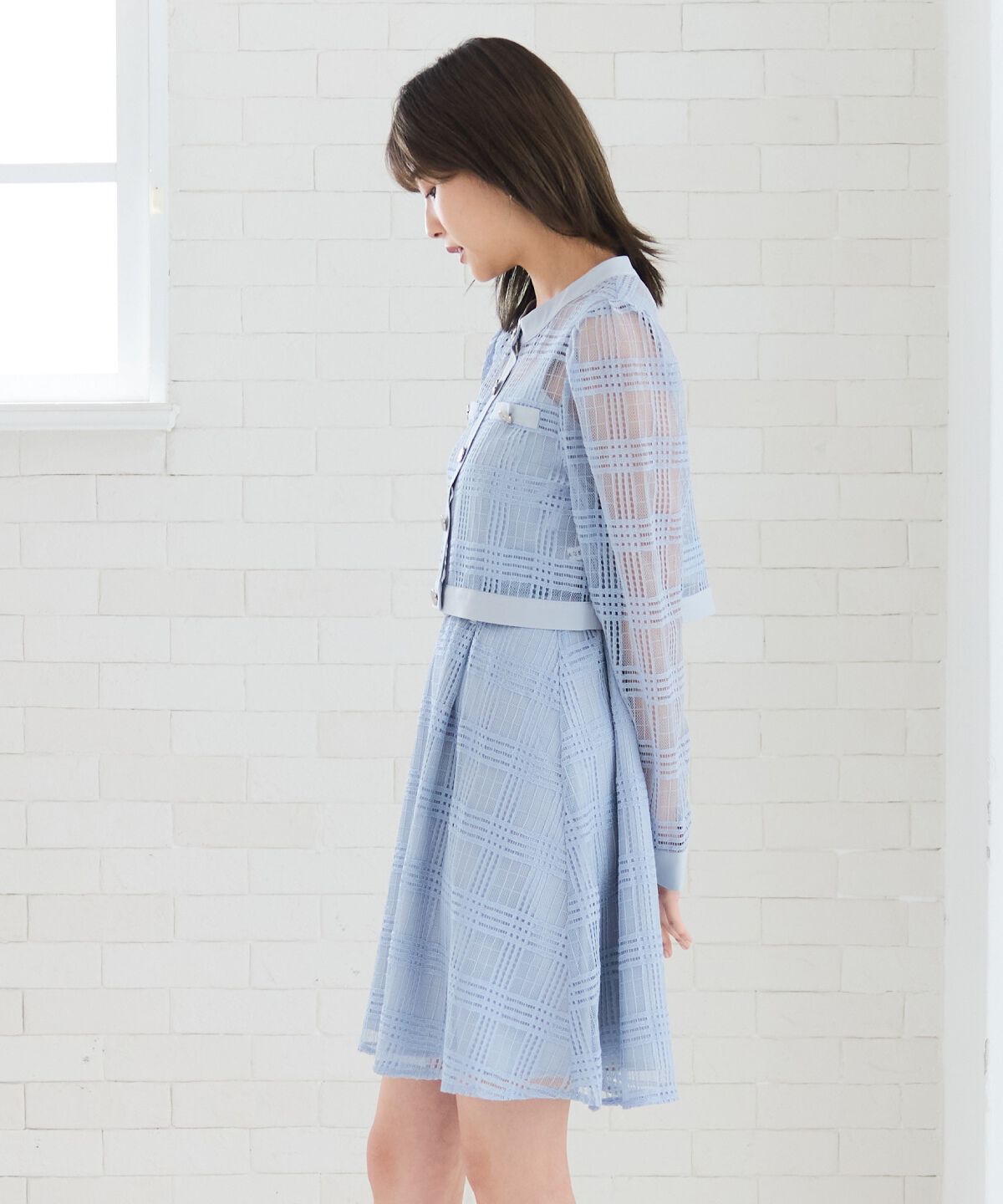 REDYAZEL「シアーチェックカーディガン＆ビスチェワンピースセット」|ワンピース|