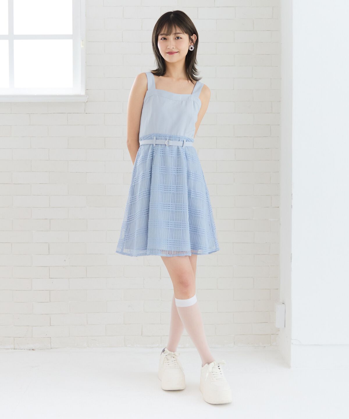 REDYAZEL「シアーチェックカーディガン＆ビスチェワンピースセット」|ワンピース|