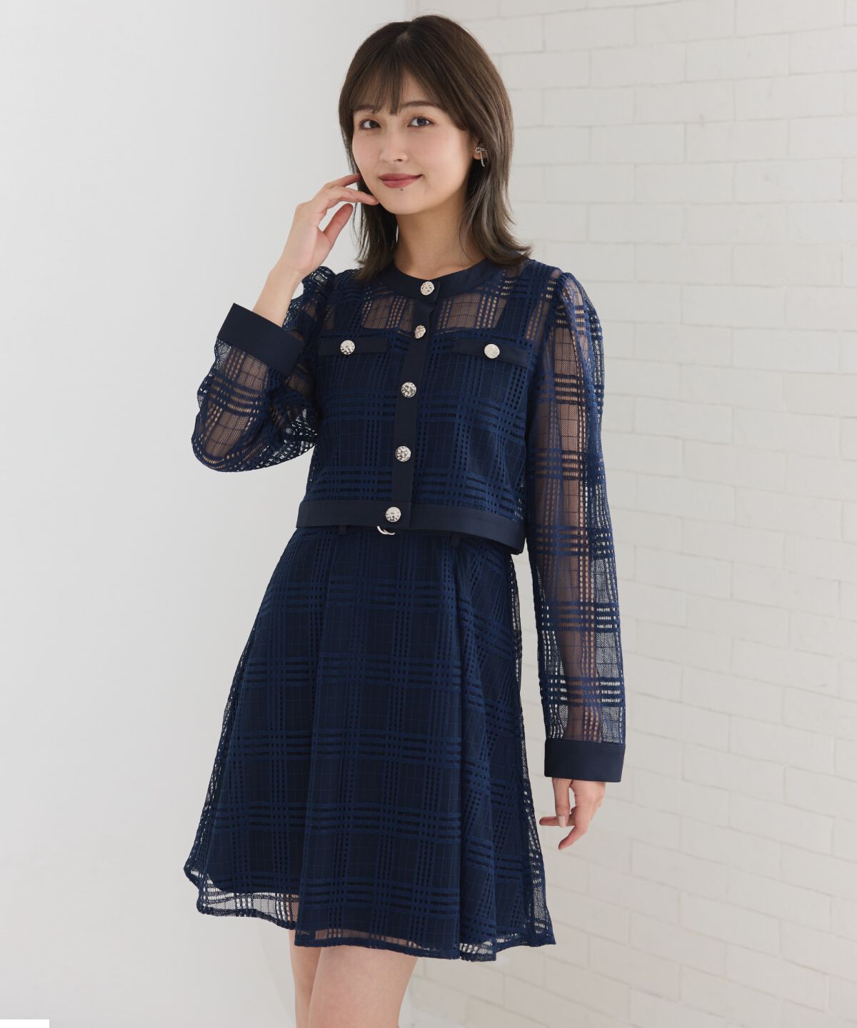 REDYAZEL「シアーチェックカーディガン＆ビスチェワンピースセット」|ワンピース|