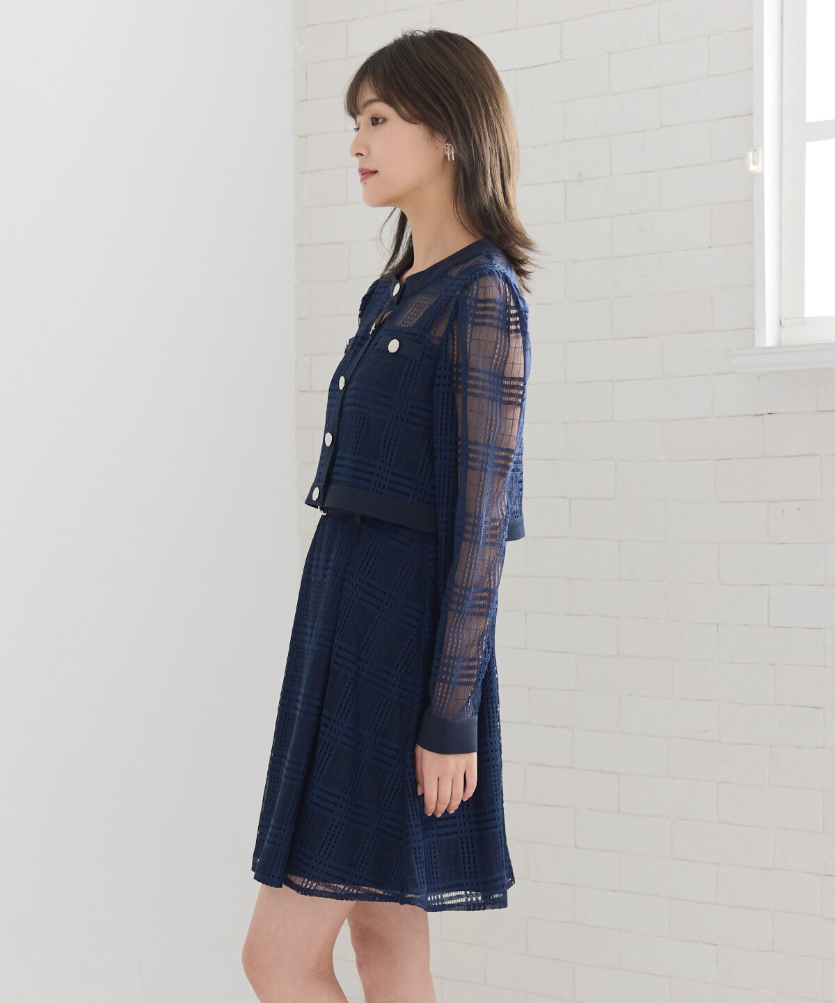 REDYAZEL「シアーチェックカーディガン＆ビスチェワンピースセット」|ワンピース|