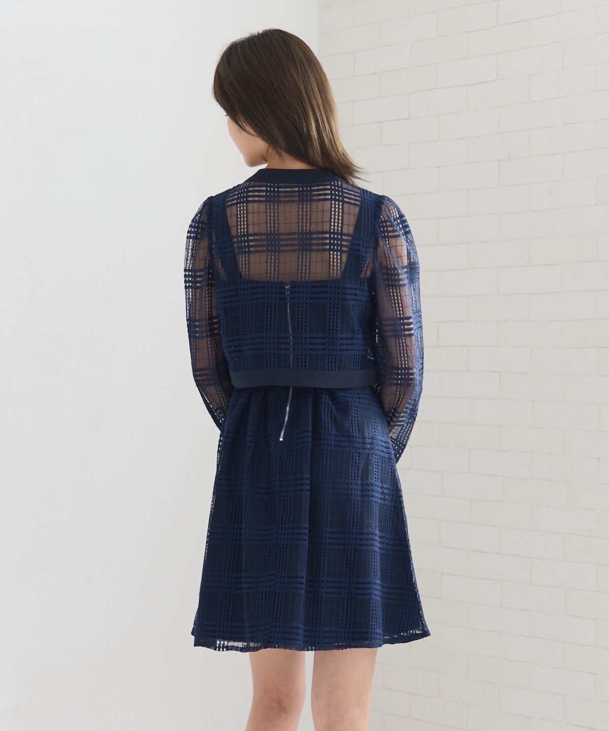 REDYAZEL「シアーチェックカーディガン＆ビスチェワンピースセット」|ワンピース|