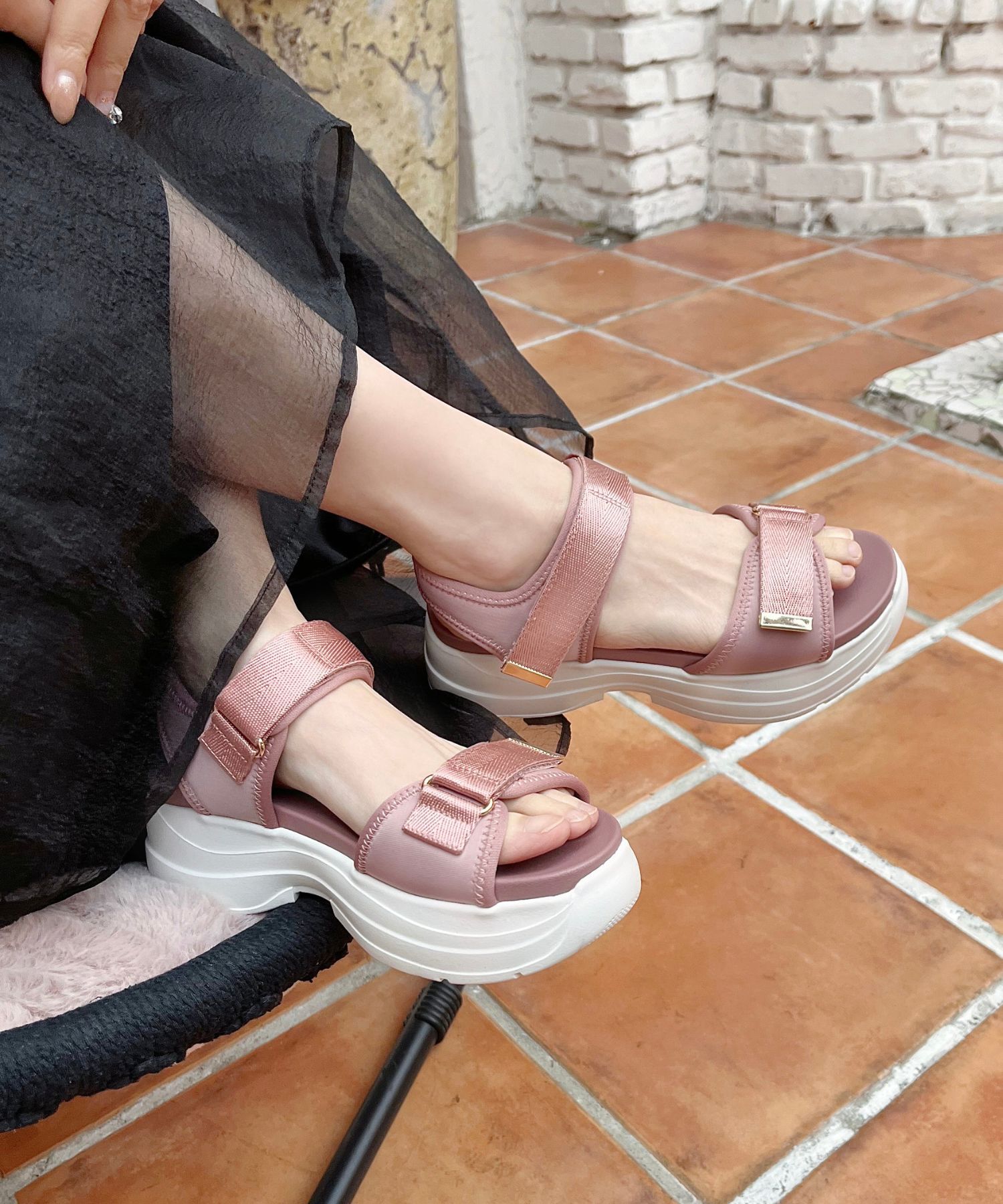 WA Oriental TRaffic「【追加】ダブルベルトスポーツサンダル/42207 スポサン 柔らかい 人気 軽い トレンド 厚底 再入荷」|サンダル|PINK