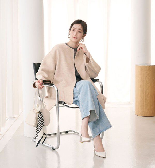 【美品】【大人気カラー】バイカラーリバーミドルコート(36size) UNITED ARROWS（ユナイテッドアローズ） ノーカラーコート コート バイ