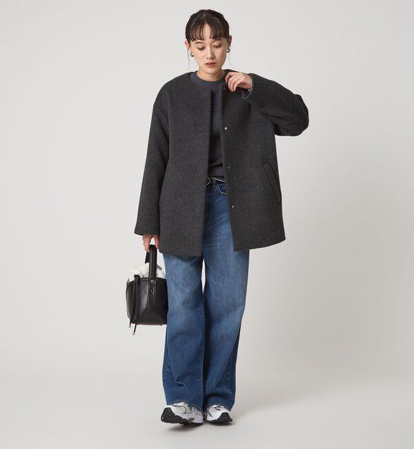 green label relaxing ウールノーカラーコート　アンゴラ混42 green label relaxing（グリーンレーベルリラクシング） ノーカラー