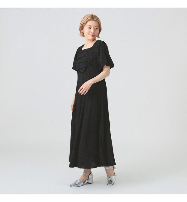 Ray BEAMS 「ジャカード スクエアネック パフスリーブ ワンピース」|ワンピース|