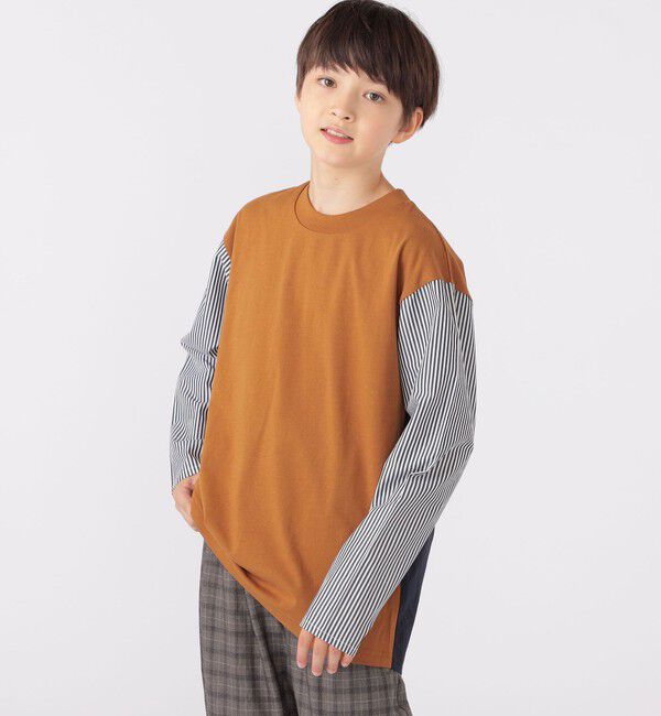 SHIPS KIDS「SHIPS KIDS:140～160cm / パターン 切替 長袖 TEE」|Tシャツ・カットソー|ブラウン系