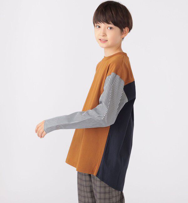 SHIPS KIDS「SHIPS KIDS:140～160cm / パターン 切替 長袖 TEE」|Tシャツ・カットソー|
