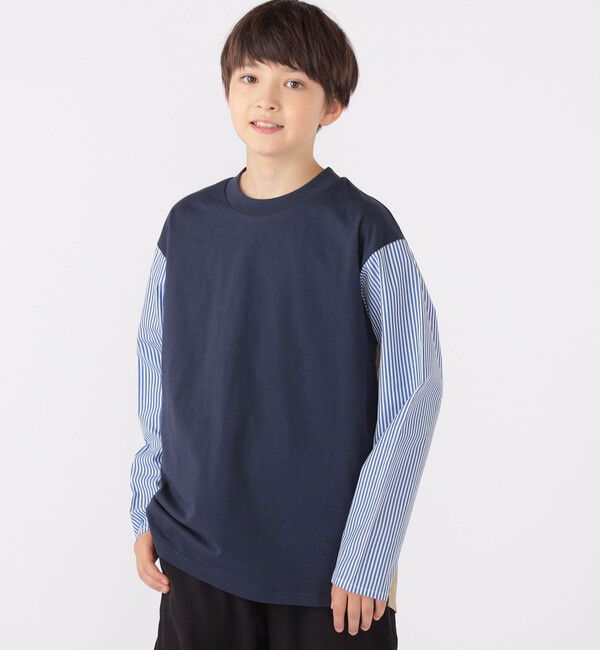 SHIPS KIDS「SHIPS KIDS:140～160cm / パターン 切替 長袖 TEE」|Tシャツ・カットソー|
