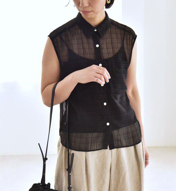 quaranciel「quaranciel:〈手洗い可能〉シアー チェック ノースリーブ シャツ」|シャツ・ブラウス|