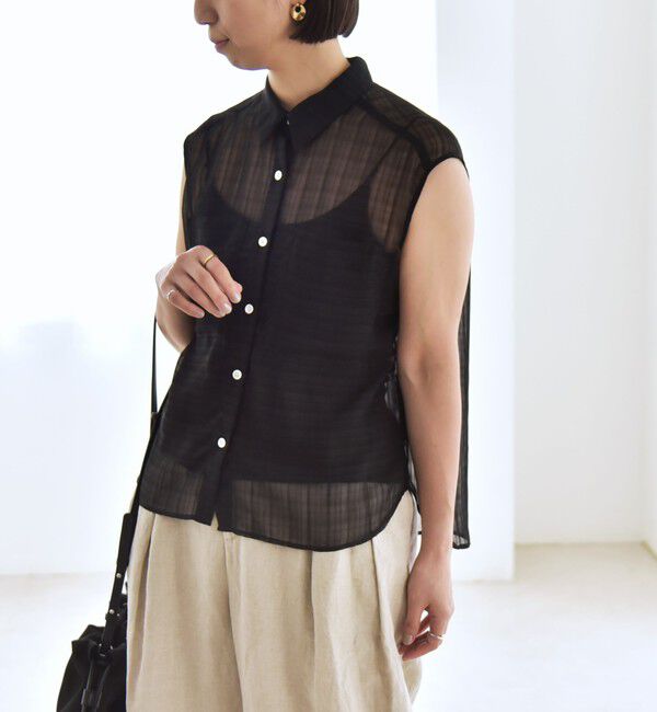quaranciel「quaranciel:〈手洗い可能〉シアー チェック ノースリーブ シャツ」|シャツ・ブラウス|