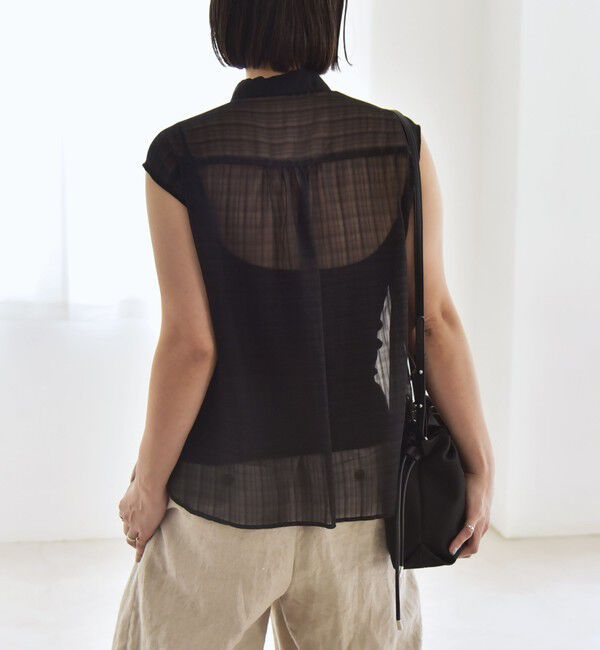 quaranciel「quaranciel:〈手洗い可能〉シアー チェック ノースリーブ シャツ」|シャツ・ブラウス|