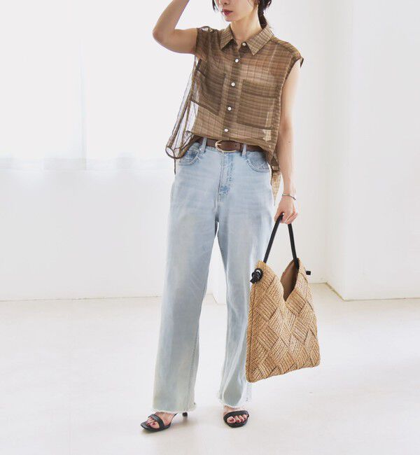 quaranciel「quaranciel:〈手洗い可能〉シアー チェック ノースリーブ シャツ」|シャツ・ブラウス|