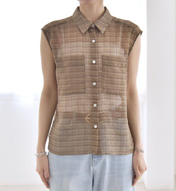 quaranciel「quaranciel:〈手洗い可能〉シアー チェック ノースリーブ シャツ」|シャツ・ブラウス|