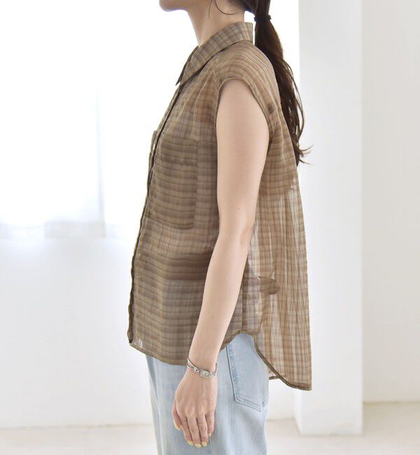 quaranciel「quaranciel:〈手洗い可能〉シアー チェック ノースリーブ シャツ」|シャツ・ブラウス|