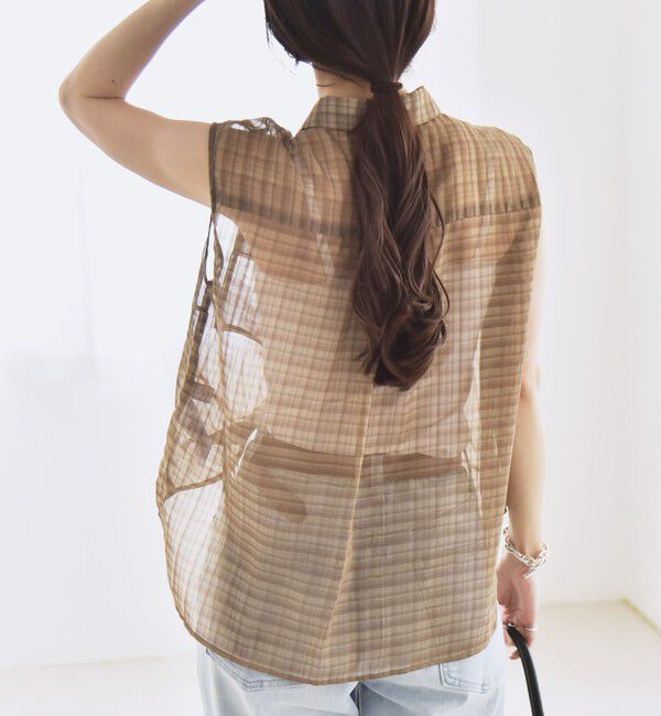 quaranciel「quaranciel:〈手洗い可能〉シアー チェック ノースリーブ シャツ」|シャツ・ブラウス|