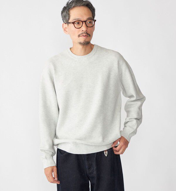 SHIPS「SHIPS:〈手洗い可能〉TEXBRID(R) コットン ウール ピケ クルーネック ニット」|ニット・セーター|ライトグレー