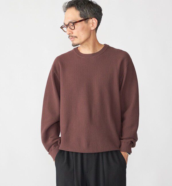 SHIPS「SHIPS:〈手洗い可能〉TEXBRID(R) コットン ウール ピケ クルーネック ニット」|ニット・セーター|ブラウン