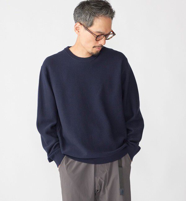 SHIPS「SHIPS:〈手洗い可能〉TEXBRID(R) コットン ウール ピケ クルーネック ニット」|ニット・セーター|ネイビー