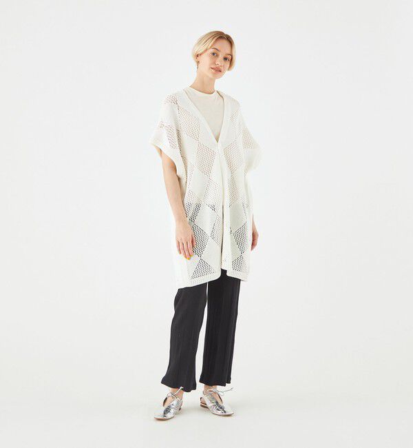 MACPHEE「アーガイルメッシュ Vネックカーディガン」|カーディガン|