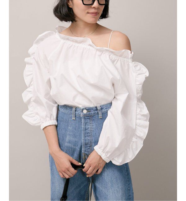  「オフショルダーフリルブラウス」|シャツ・ブラウス|ホワイト