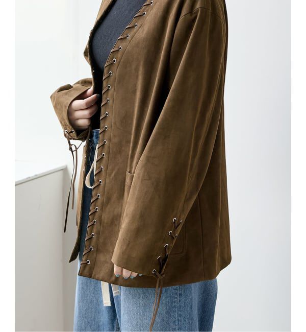  「SUEDE-LIKE LACEUP JACKET」|ノーカラージャケット|
