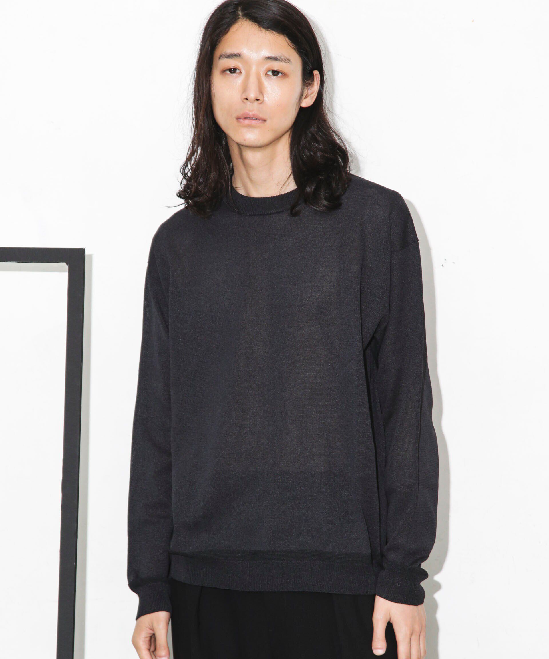 nano･universe「｢WAGAMI｣クルーネックニットTシャツ 長袖」|ニット・セーター|ブラック
