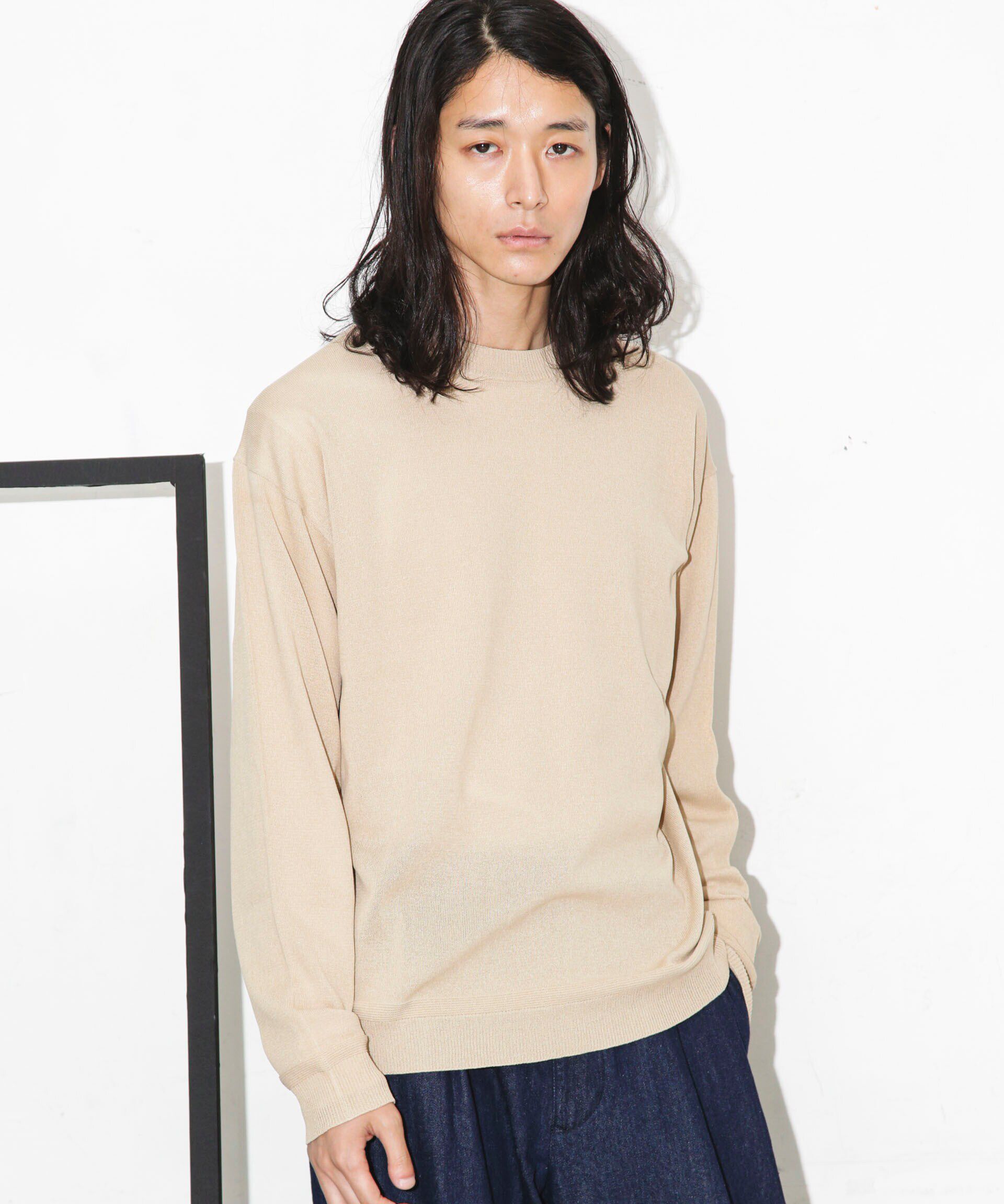 nano･universe「｢WAGAMI｣クルーネックニットTシャツ 長袖」|ニット・セーター|ベージュ