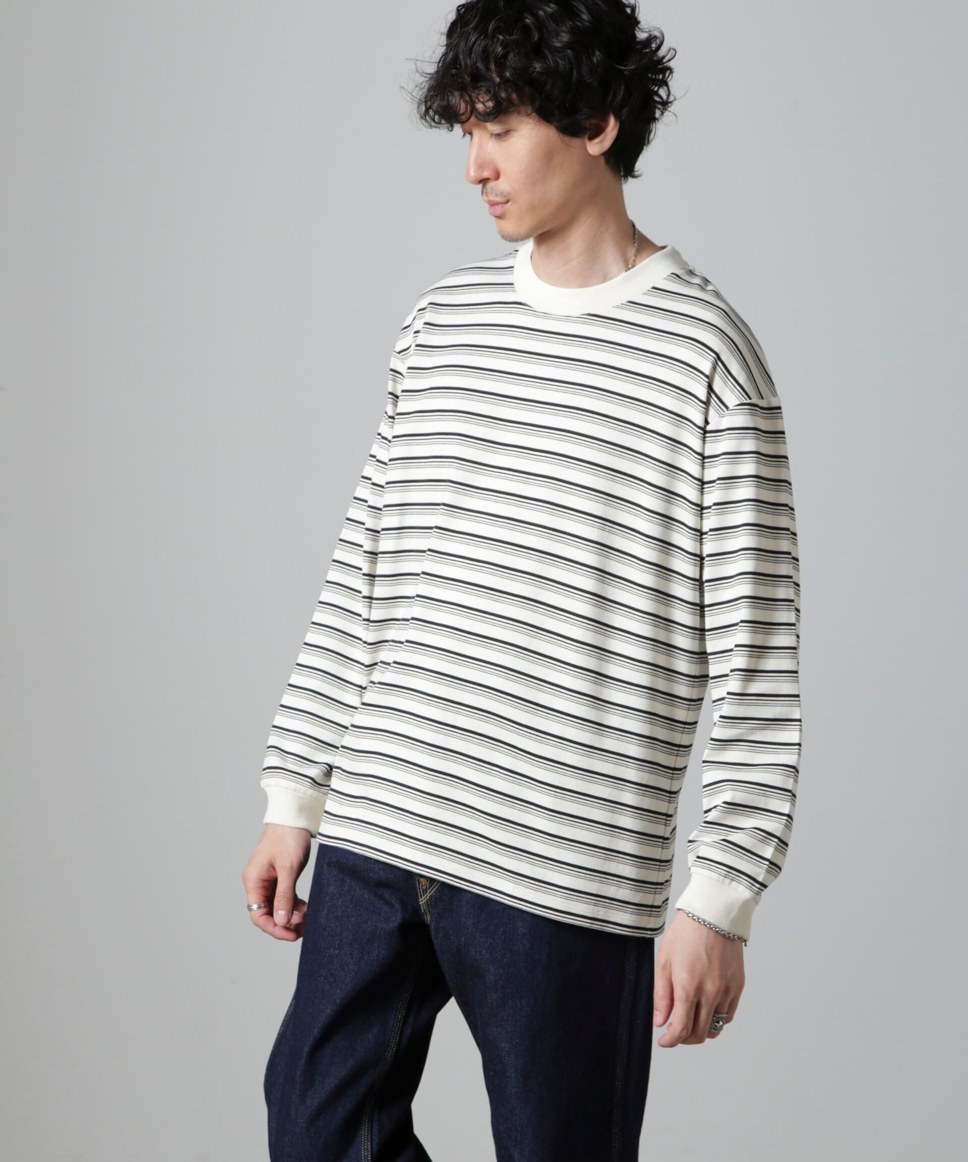 nano･universe「Anti Soaked(R)  ランダムボーダークルーネックTシャツ 長袖」|Tシャツ・カットソー|