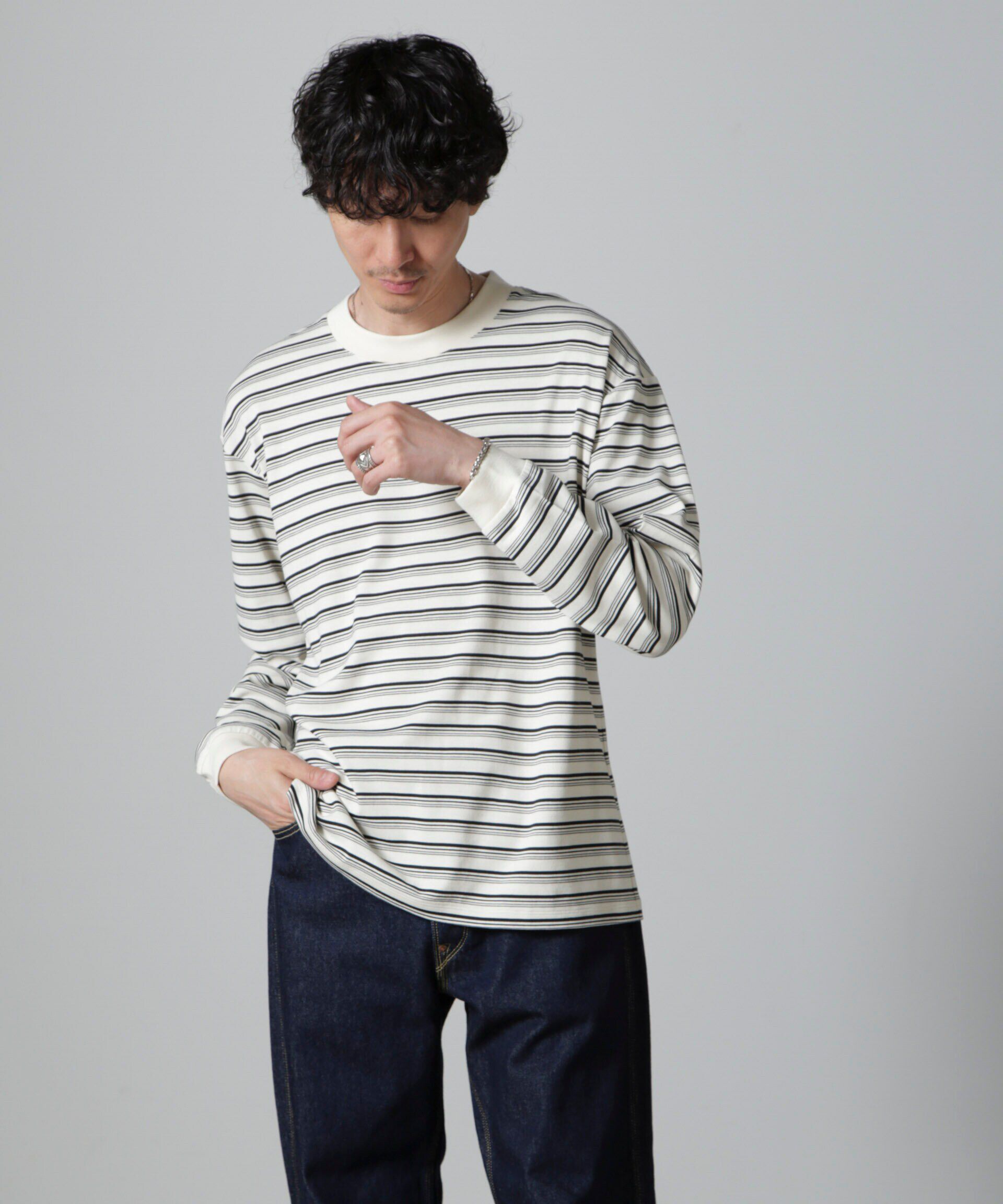 nano･universe「Anti Soaked(R)  ランダムボーダークルーネックTシャツ 長袖」|Tシャツ・カットソー|