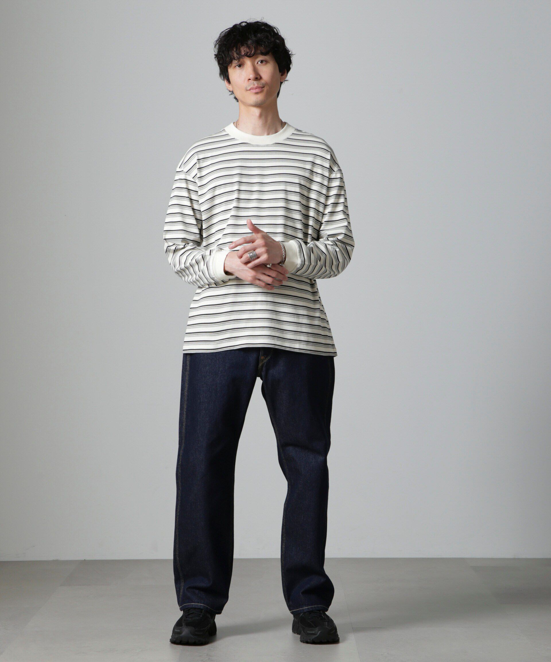 nano･universe「Anti Soaked(R)  ランダムボーダークルーネックTシャツ 長袖」|Tシャツ・カットソー|