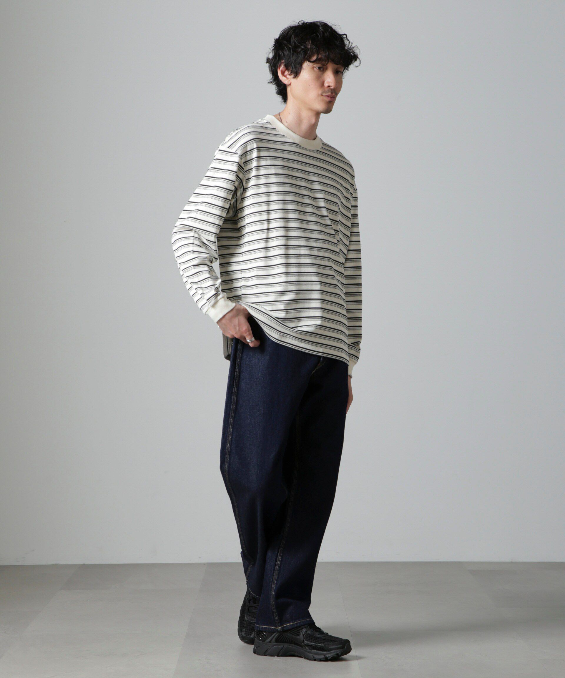 nano･universe「Anti Soaked(R)  ランダムボーダークルーネックTシャツ 長袖」|Tシャツ・カットソー|