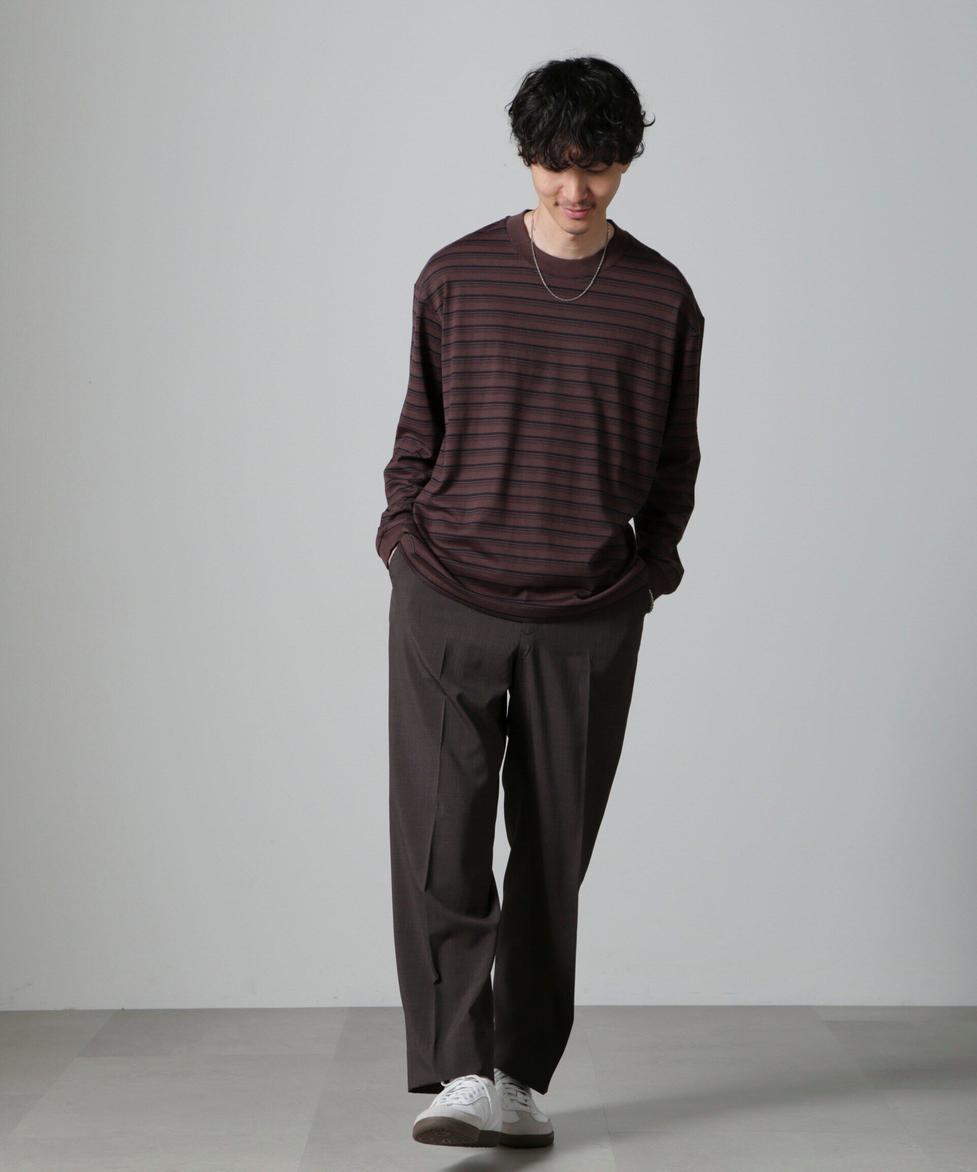 nano･universe「Anti Soaked(R)  ランダムボーダークルーネックTシャツ 長袖」|Tシャツ・カットソー|