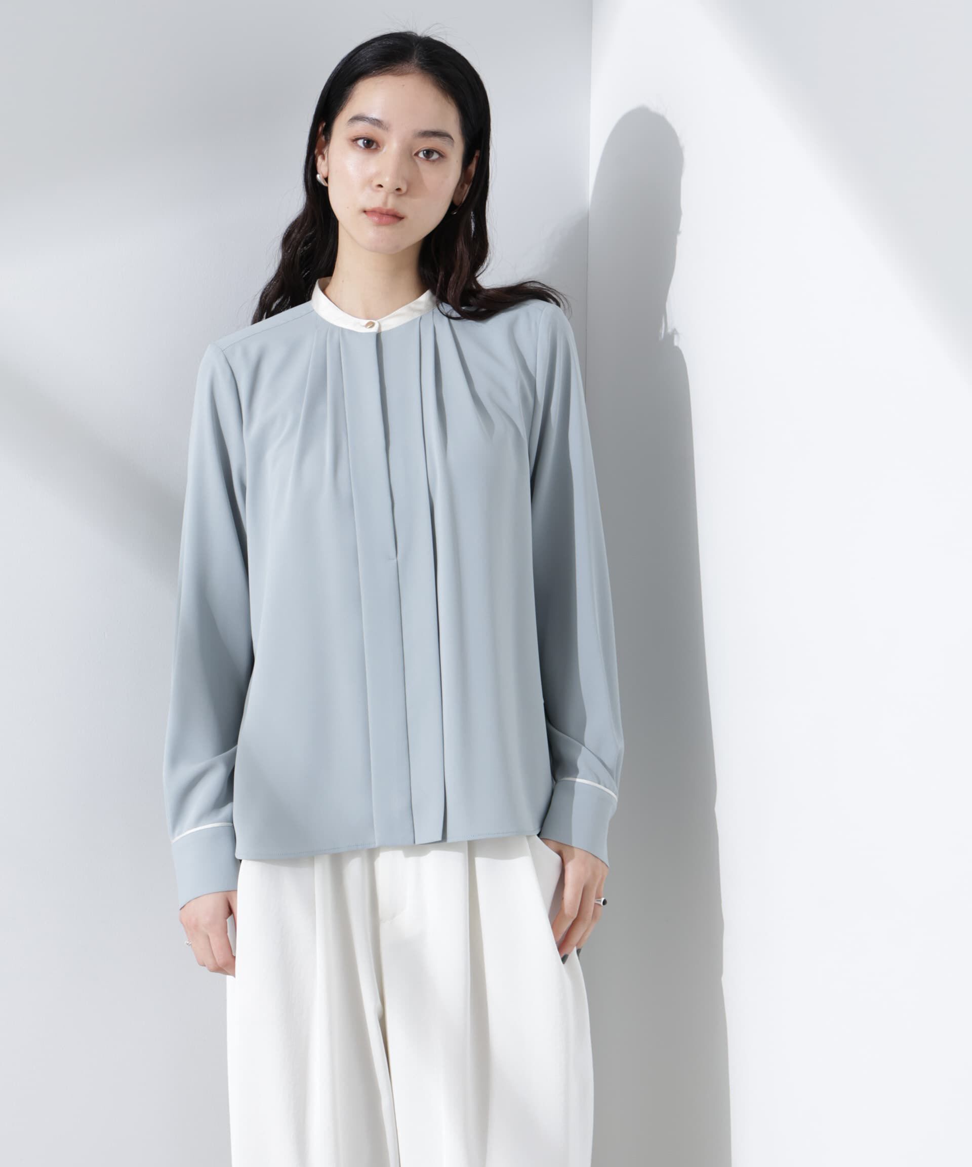 nano･universe「スタンドバイカラータックブラウス」|シャツ・ブラウス|L.ブルー1