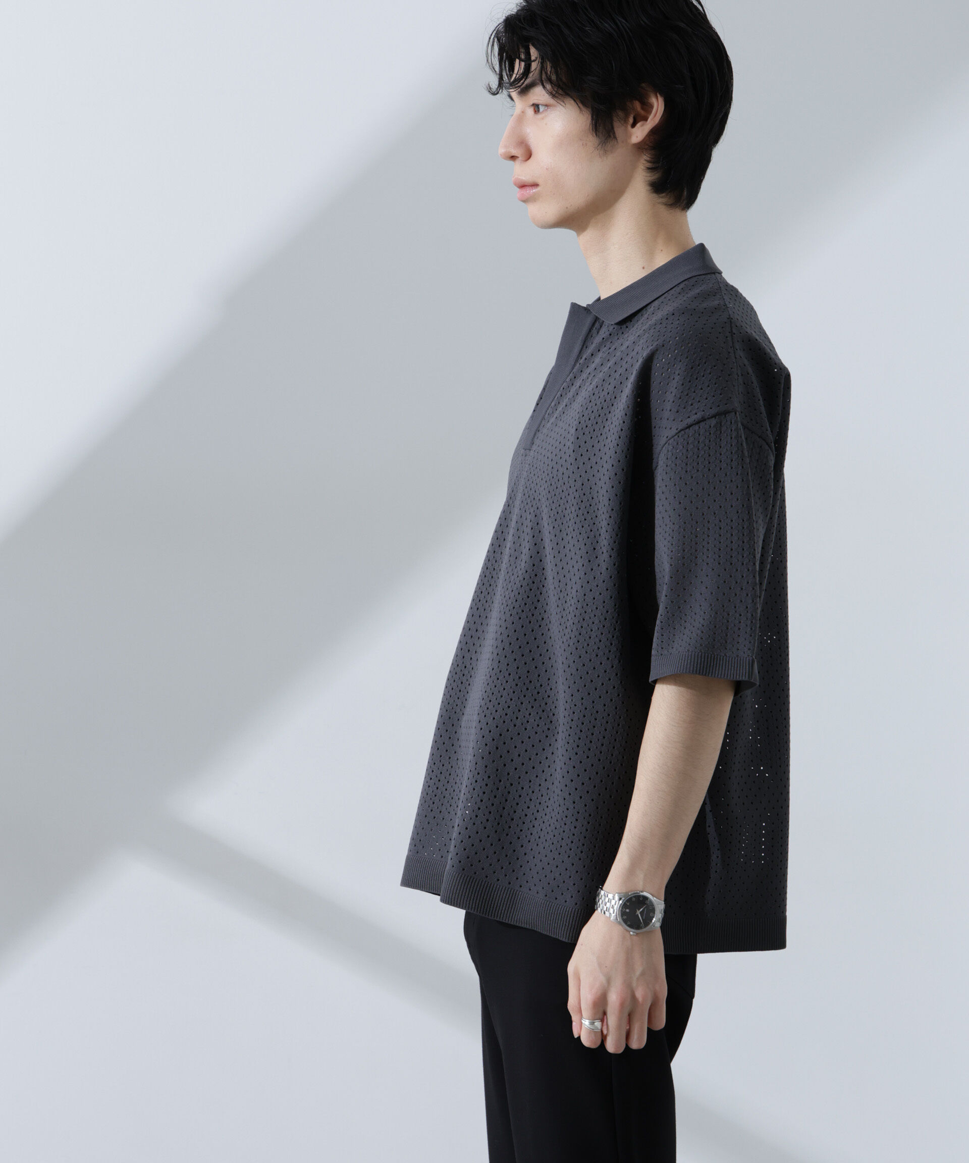 nano･universe「スキッパーテックニットポロシャツ/半袖」|ニット・セーター|