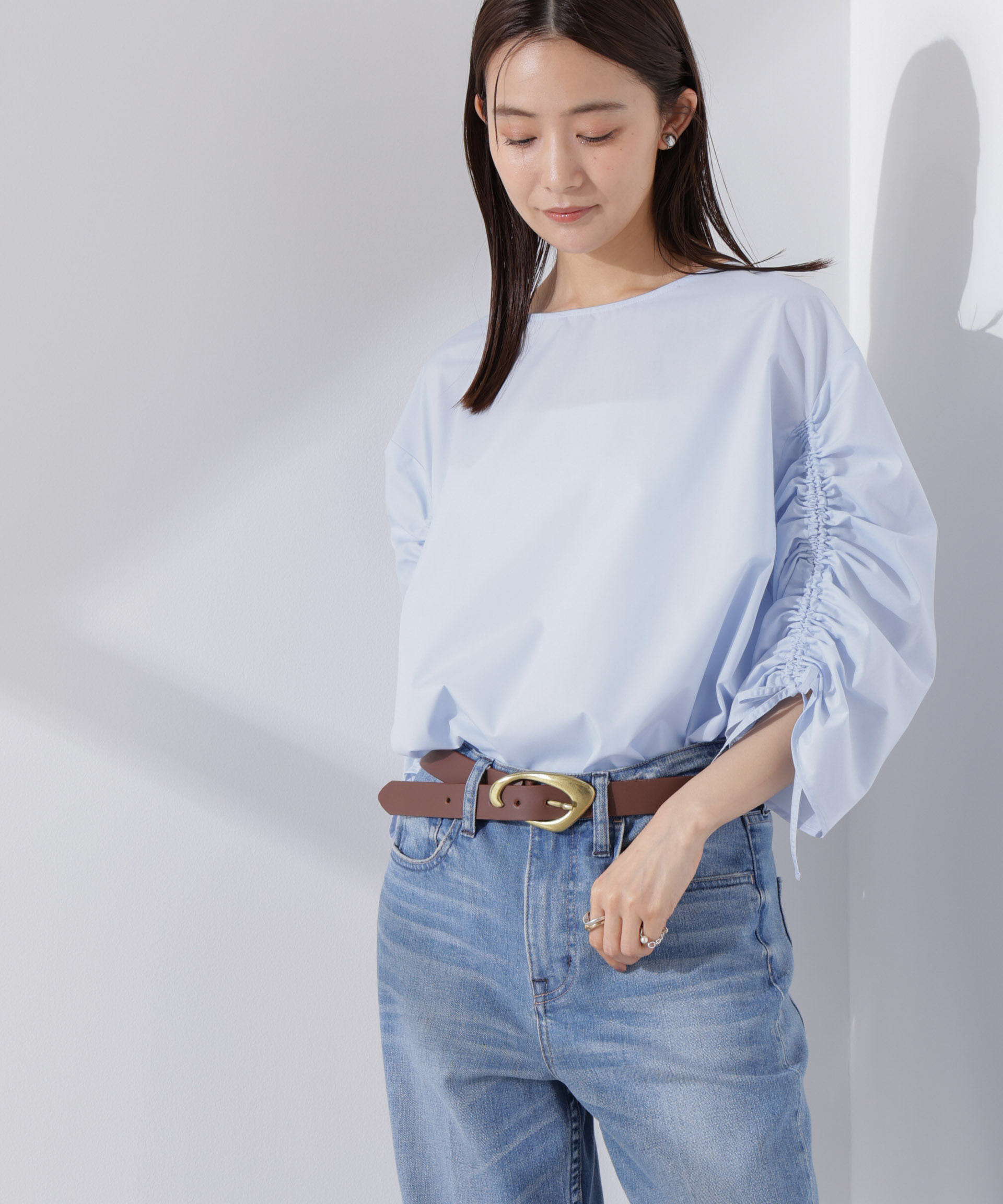 nano･universe「ドロストギャザースリーブプルオーバーシャツ」|シャツ・ブラウス|