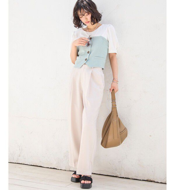 VIS「【美easy】ワンタックワイドスラックスパンツ【接触冷感/洗える】」|スラックス|