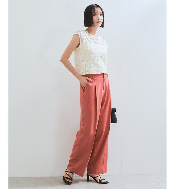 VIS「【美easy】ワンタックワイドスラックスパンツ【接触冷感/洗える】」|スラックス|