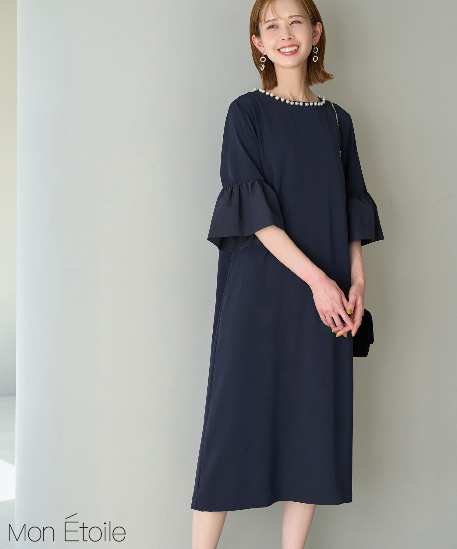 Rope&rsquo;Picnic「【一部店舗限定】【Mon E&rsquo;toile/モンエトワール】パールサックDress」|ドレス|ネイビー(40)