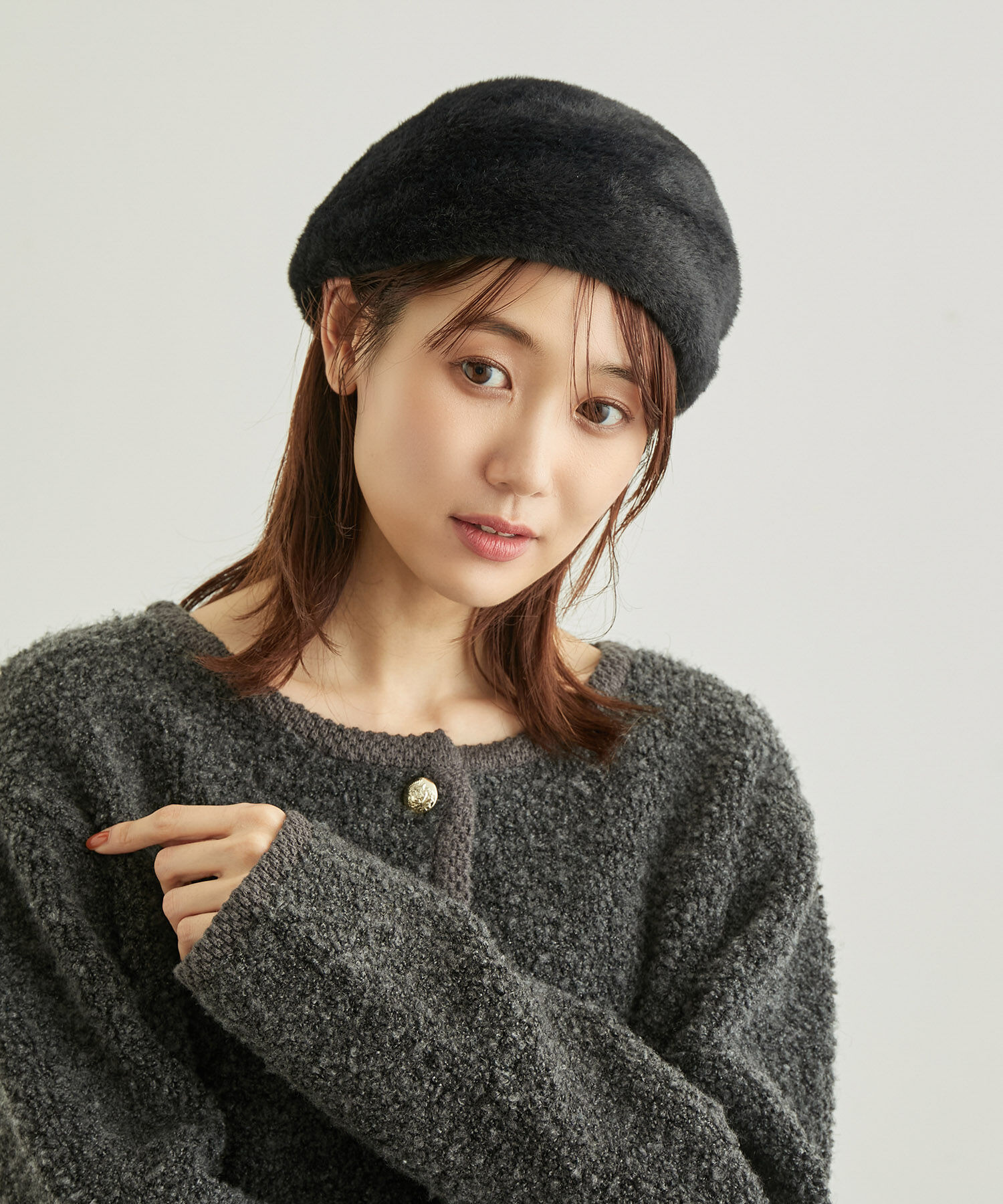 ROPE PICNIC PASSAGE「シャギーベレー帽」|ハンチング・ベレー帽|ブラック(01)