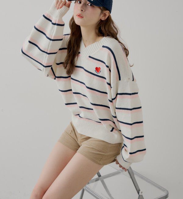  「Vネックボーダールーズニット」|ニット・セーター|